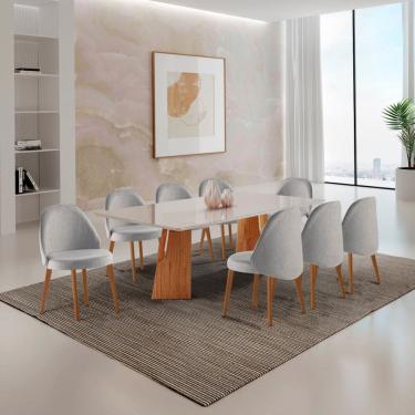 Imagem de Sala de Jantar Mesa Florida 220cm Tampo Laqueado com Vidro e 8 Cadeiras Suica