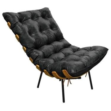 Imagem de Poltrona Costela Corano Preto Base de Metal Drossi - D'ROSSI