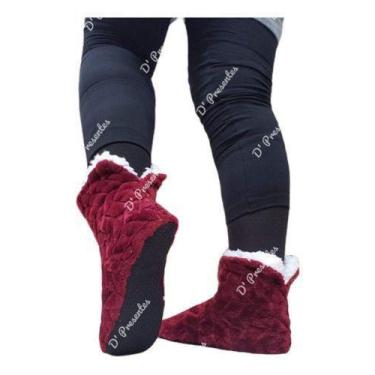 Imagem de Pantufa Bota Conforto Pelinho Quente Plush Cor Lisa Feminina - D' Pres