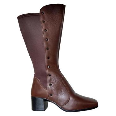Imagem de Bota Feminina Cano Alto Couro Legitimo Marrom Ziper - Dedmar, 34