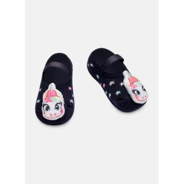 Imagem de Meia Sapatilha Antiderrapante com LED Bebê Menina Unicórnio Skate - Pu