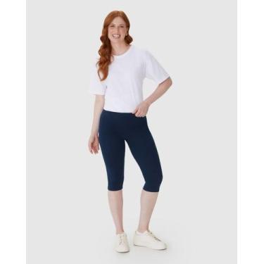 Imagem de Calça Corsário Básica Feminina Cós Elástico Em Algodão - Malwee, Azul 