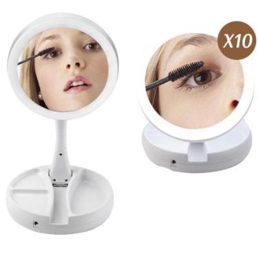 Imagem de Espelho De Luz Led Dobravel Aumenta 10x Para maquiagem Portátil NF - P