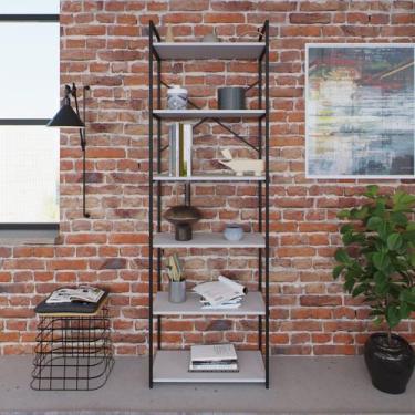 Imagem de Estante Alta com 6 Prateleiras 185x60x33cm Yon Branco/Preto - Metalig