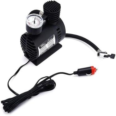 Imagem de Compressor de Ar Portátil 300 PSI 50W 12V para Carro Moto Bike Barco com Manômetro e 3 Bicos Adaptadores Yeet