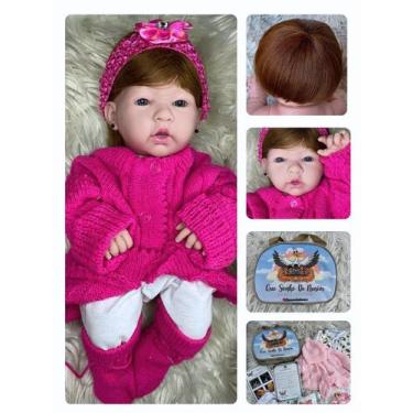 Imagem de Bebê Reborn Menina Realista Silicone Macio, Cabelo Castanho, Banho Enx