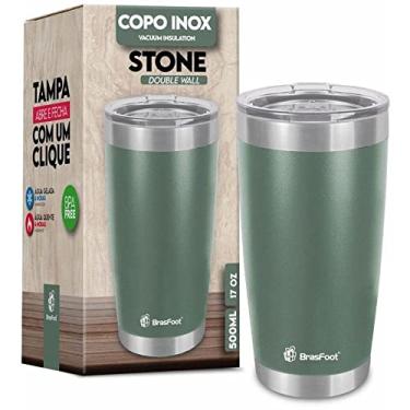 Imagem de Copo Térmico, Stone, BrasFoot, Verde Militar, 500 ml, Com Tampa