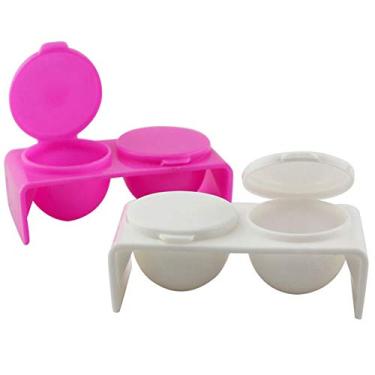 Imagem de 4 peças de plástico para copos duplos, tigela de arte para unhas, pratos de mergulho, com tampas para misturar pó acrílico, ferramentas de arte para unhas líquidas (branco e rosa vermelho)