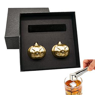 Imagem de HIOD Pedras de uísque em forma de abóbora cubos de gelo em aço inoxidável cubos de gelo reutilizáveis Whisky Pedras geladas Conjuntos de presente para homem, ouro