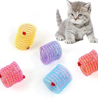 Imagem de Gesuche Pacote com 5 brinquedos de mola de mangueira de gato flexível, brinquedo interativo colorido para gatos internos, molas espirais de bobina de plástico livre de BPA para animais de estimação, para balançar, morder, caçar (cor aleatória)