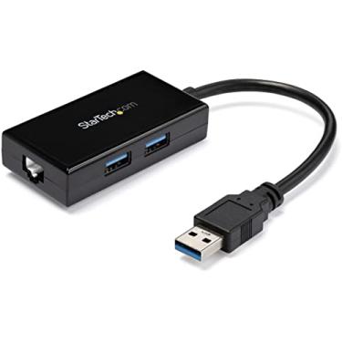 Imagem de StarTech. com 2 portas USB 3.0 Hub com Ethernet - USB 3.0 x 2 - Adaptador de rede Gigabit Ethernet para Windows/Mac/Chrome (USB31000S2H) Preto