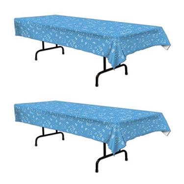 Imagem de Beistle Capas de mesa It's a Boy, 137 cm x 274 cm, 2 peças – Toalha de mesa de plástico, toalha de mesa retangular, capas de mesa para festa, toalha de mesa de chá de bebê, decorações de festa de