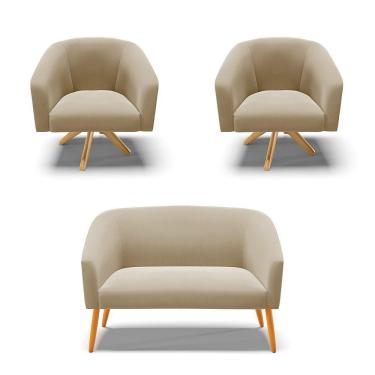 Imagem de Kit 1 Namoradeira E 2 Poltronas Base Madeira Marrom Rato