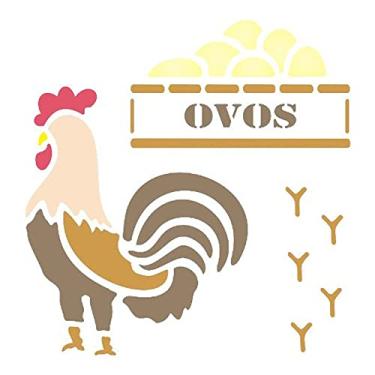Imagem de Stencil de Acetato para Pintura OPA Simples 14 x 14 cm - 1057 Galinha Ovos