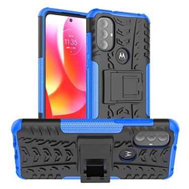 Imagem de BoerHang Capa para Moto G6 Play, resistente, à prova de choque, TPU + PC proteção de camada dupla, capa para celular Moto G6 Play com suporte invisível. (azul)
