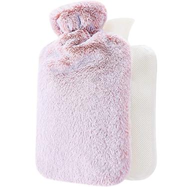 Imagem de Garrafa de água quente com tampa bolsa de água quente de borracha garrafa de água quente para cama, bolsa de água de garrafa quente para aquecedor de mãos e pés para homens e mulheres, compressas quentes e frias, rosa, 2000ml