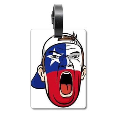 Imagem de Bandeira do Chile Maquiagem Facial Cabeça Gritando Boné Mala Etiqueta Bagagem Cartão Pendurado Etiqueta Scutcheon Etiqueta, Multicolorido.