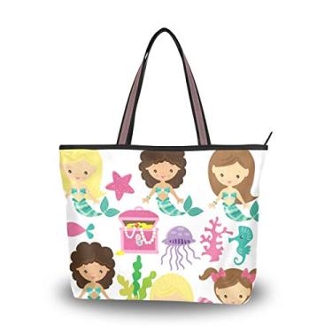 Imagem de ColourLife Bolsa de ombro com alça superior, várias sereias, bolsa de ombro para mulheres e meninas, Multicolorido., Large