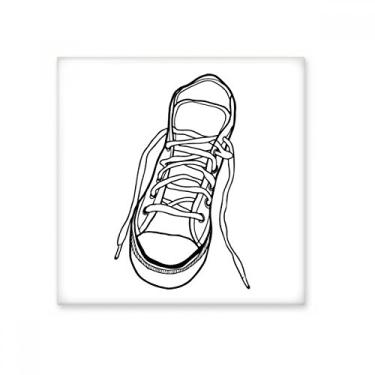 Imagem de Sapato de lona branco azulejo de cerâmica pintado brilhante decalque de pedra adornada tijolo vitrificado