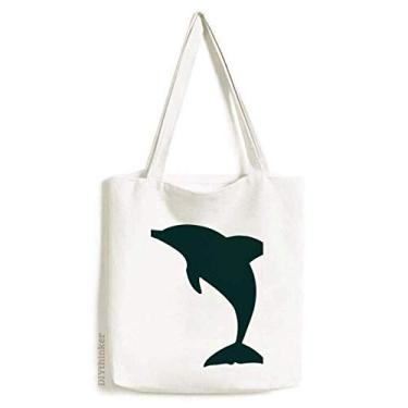 Imagem de Bolsa de lona azul Ocean Docile fofa de golfinho bolsa de compras casual bolsa de mão