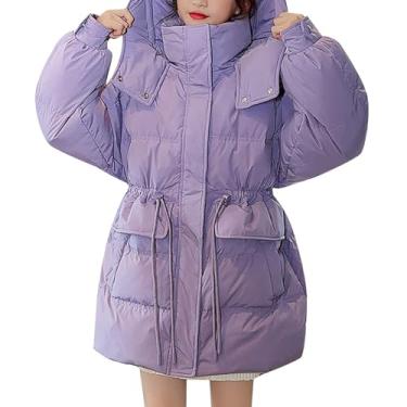 Imagem de Casacos de inverno para meninas com capuz à prova d'água cor sólida jaqueta infantil quente para neve com grande, Roxa, 7-8 Anos