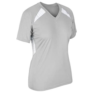Imagem de CHAMPRO Camiseta feminina Check Beisebol/softball, 2GG, prata com destaques brancos