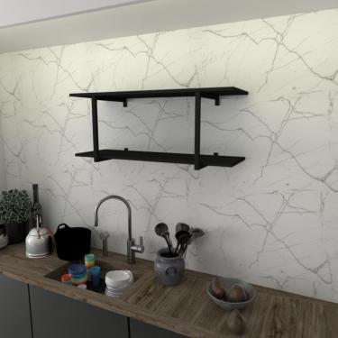 Imagem de Prateleira Industrial Suspensa Estante Parede Nicho Preto Cozinha Escritorio Sala Quarto Infantil
