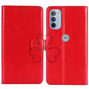 Imagem de TienJueShi Capa protetora de couro flip retrô com suporte vermelho para celular TPU silicone para Motorola Moto G71 5G 6,4" capa de gel carteira Etui