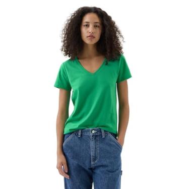 Imagem de GAP Camiseta feminina favorita com gola V, Simply Green, M