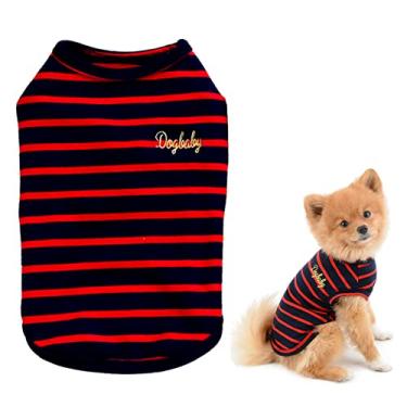 Imagem de SMALLLEE_LUCKY_STORE Roupas para cães pequenos com listras pretas colete de algodão camisetas para cachorrinho gato fantasia para animais de estimação