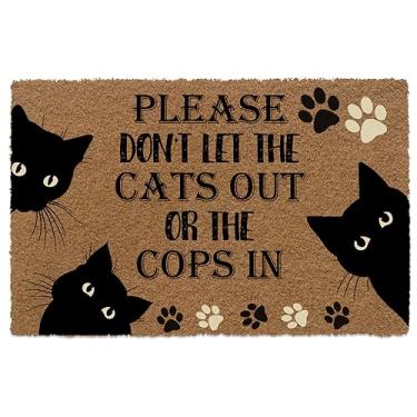 Imagem de BinHang Tapetes de fibra sintética de piso de borracha para entrada de cozinha doméstica, não deixe os gatos saírem ou os policiais em capachos engraçados com monograma para entrada ao ar livre 76 cm x 45 cm tapetes de porta da frente externa