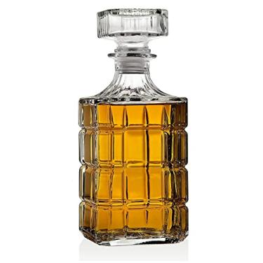 Imagem de Decantador de uísque com tampa de vidro, decantador de licor para álcool, vinho, uísque, conhaque e bourbon, quadrado de cristal sem chumbo (850 ml)