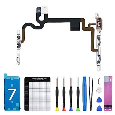Imagem de DGSCSMY Botão de volume liga/desliga para iPhone 7, interruptor silencioso, luz de flash, controle de áudio, conector OEM mudo, cabo flexível, suporte de metal para microfone com kit completo de