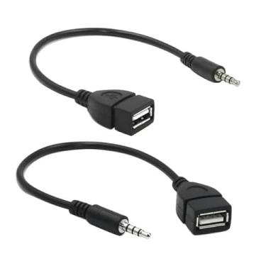 Imagem de Hididi Pacote com 2 adaptadores AUX para USB 3,5 mm conector de áudio macho para conversor USB 2.0 fêmea [somente para carro] conector auxiliar de áudio macho de 3,5 mm para USB 2.0 tipo A cabo fêmea