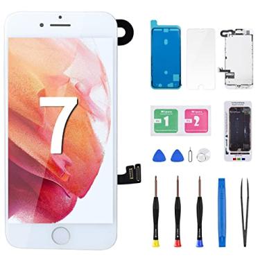 Imagem de DGSCSMY Tela de substituição para iPhone 7 branca de 4,7 polegadas com botão Home LCD tela sensível ao toque 3D digitalizador conjunto completo ferramentas de reparo câmera frontal fone de ouvido