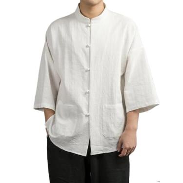 Imagem de Verão estilo chinês algodão linho tang terno manga curta Harajuku camisa abotoada roupas masculinas mais Hanfu masculino, 4, PP