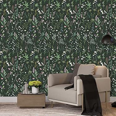 Imagem de ZLEYECZ Papel de parede floral Peel and Stick Dark Farm Floral Stick, papel de parede de vinil, papel de parede de flores para armário de cozinha, móveis e locatários (L9,25 m* L 17,72 cm) (Vigoroso)