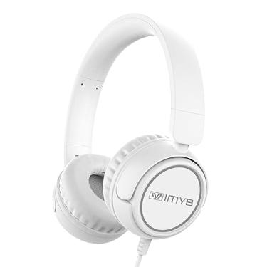 Imagem de IMYB Fones de ouvido infantis, V1 com fio, estéreo, dobrável, sem emaranhados, ajustáveis de 3,5 mm para crianças para escola/crianças/adolescentes/meninos/meninas/iPad/tablet/Kindle/telefones/viagem/avião (branco)