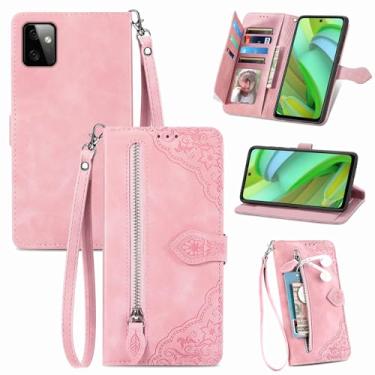 Imagem de Furiet Capa carteira compatível com Motorola Moto G Power 5G 2023 com alça de pulso e suporte de cartão flip de couro, acessórios de celular, capa para celular GPower G5 feminina, rosa
