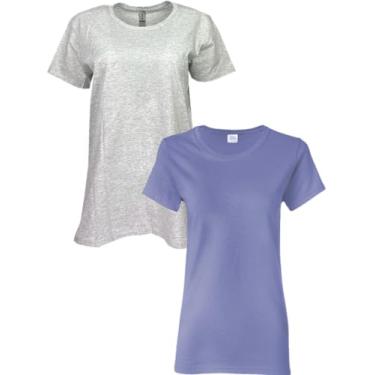 Imagem de Gildan Camiseta feminina de algodão pesado, estilo G5000L, pacote com 2, Cinza/violeta, M