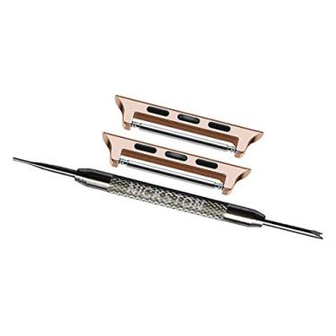 Imagem de Par de conectores de ouro rosa com pinos de mola e ferramenta compatíveis com Apple Watch 42 mm Série 1 2 3 iWatch Hermes Nike + Edition pulseira de substituição – Serve para pulseiras