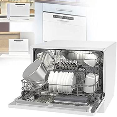 Imagem de ZhiLWS Máquina de lavar louça móvel, mini, 360° superior e inferior, 6 programas, portátil, branca