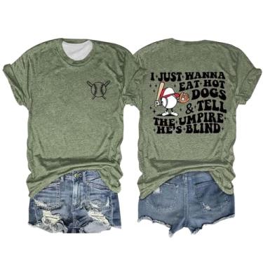 Imagem de Camisetas femininas de beisebol I Just Wanna Eat Hot Dogs & Tell The Umpire He's Blind Camisetas casuais de verão, Ag, 3G