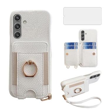 Imagem de Asuwish Capa de telefone para Samsung Galaxy S24 5G capa carteira com protetor de tela de vidro temperado e anel de crédito de couro PU suporte para cartão suporte slot acessórios para celular S 24