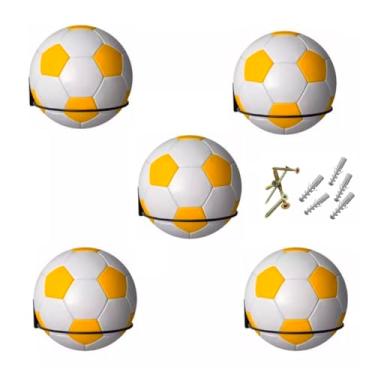 Imagem de Kit 05 Suporte Bola Futebol Basquete Vôlei 16x16cm Aço Reforçado Preto + Parafusos e Buchas