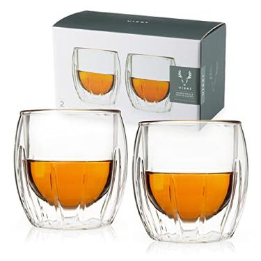 Imagem de Viski Copos de bebidas alcoólicas de parede dupla, copos isolados com design de cristal cortado, podem ser lavados na lava-louças, 250 ml, transparente, conjunto de 2