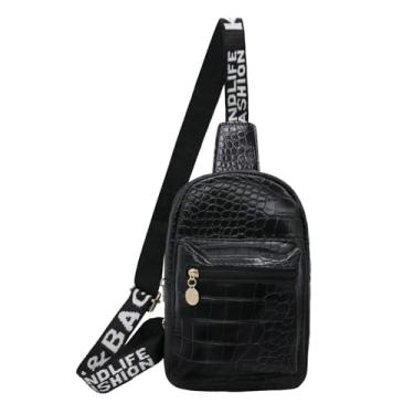 Imagem de Long Keeper Bolsa tiracolo tiracolo - Bolsa feminina de couro vegano masculina, casual, bolsa transversal para viagem, corrida, caminhada, Crocodilo preto, One Size