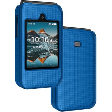 Imagem de Nakedcellphone Capa para Consumer Cellular Iris Easy Flip Phone/Boost Mobile Summit Flip 4G, Capa protetora rígida fina [anti-impressão digital, textura de grade] para SL006D (2024) - Azul cobalto