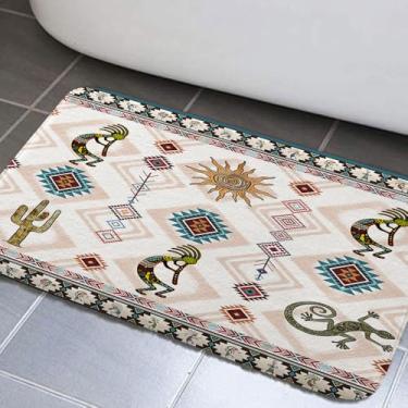 Imagem de JAWO Tapetes de banheiro do sudoeste, tapetes de banheiro kokopelli étnicos tribais do sudoeste da América nativa do sudoeste, geométrico, retrô, arte abstrata, hipster, espuma viscoelástica (40,6 x