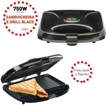 Imagem de Sanduicheira Grill agratto Superfície Antiaderente s-02 220v, Preto, 2